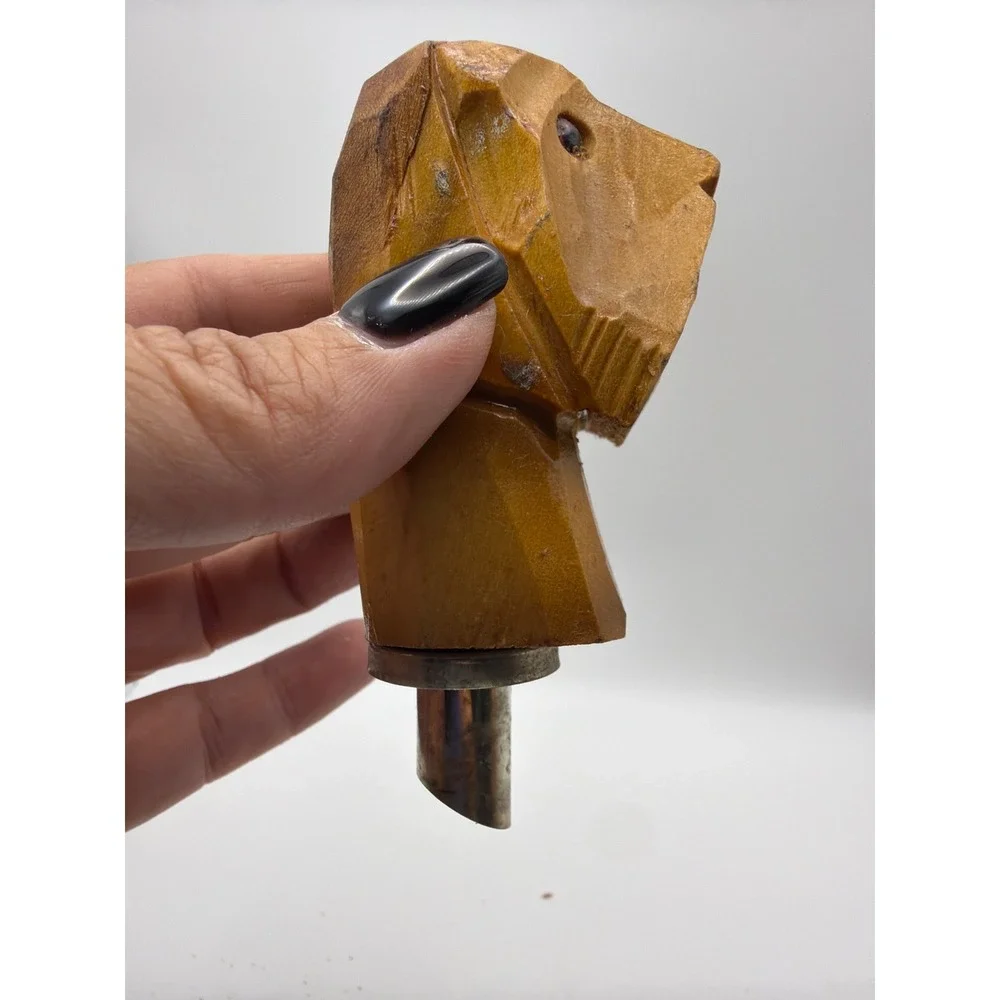 Vintage Hand Carved Wood Dog Bottle Stopper Set with Stand Scottie Folk Art